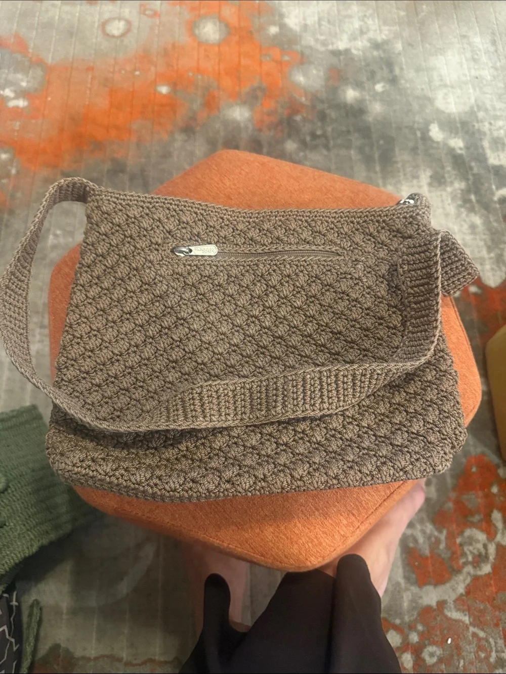Handcrafted Brown Crochet Crossbody Bag - Women
